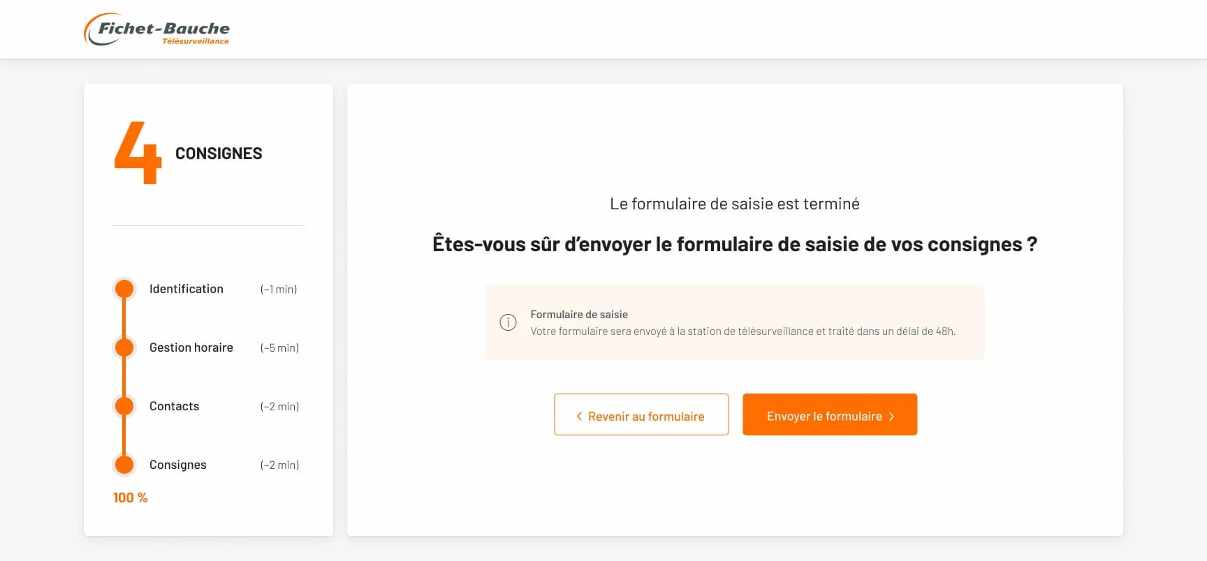 Écran Formulaire de consigne 18